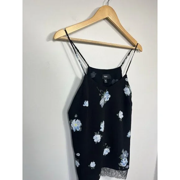 Mossimo Tank Top Women Medium Black Slip Camisole Y2K Coquette Lace Floral - Picture 3 of 9